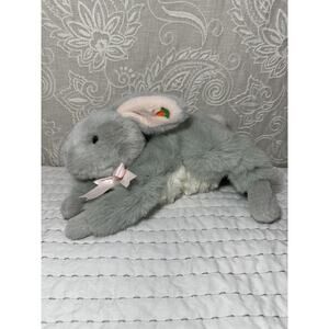 Walmart Plush Bunny Gray Carrot On Ear Laying Down Pink Bow Rabbit Stuffed